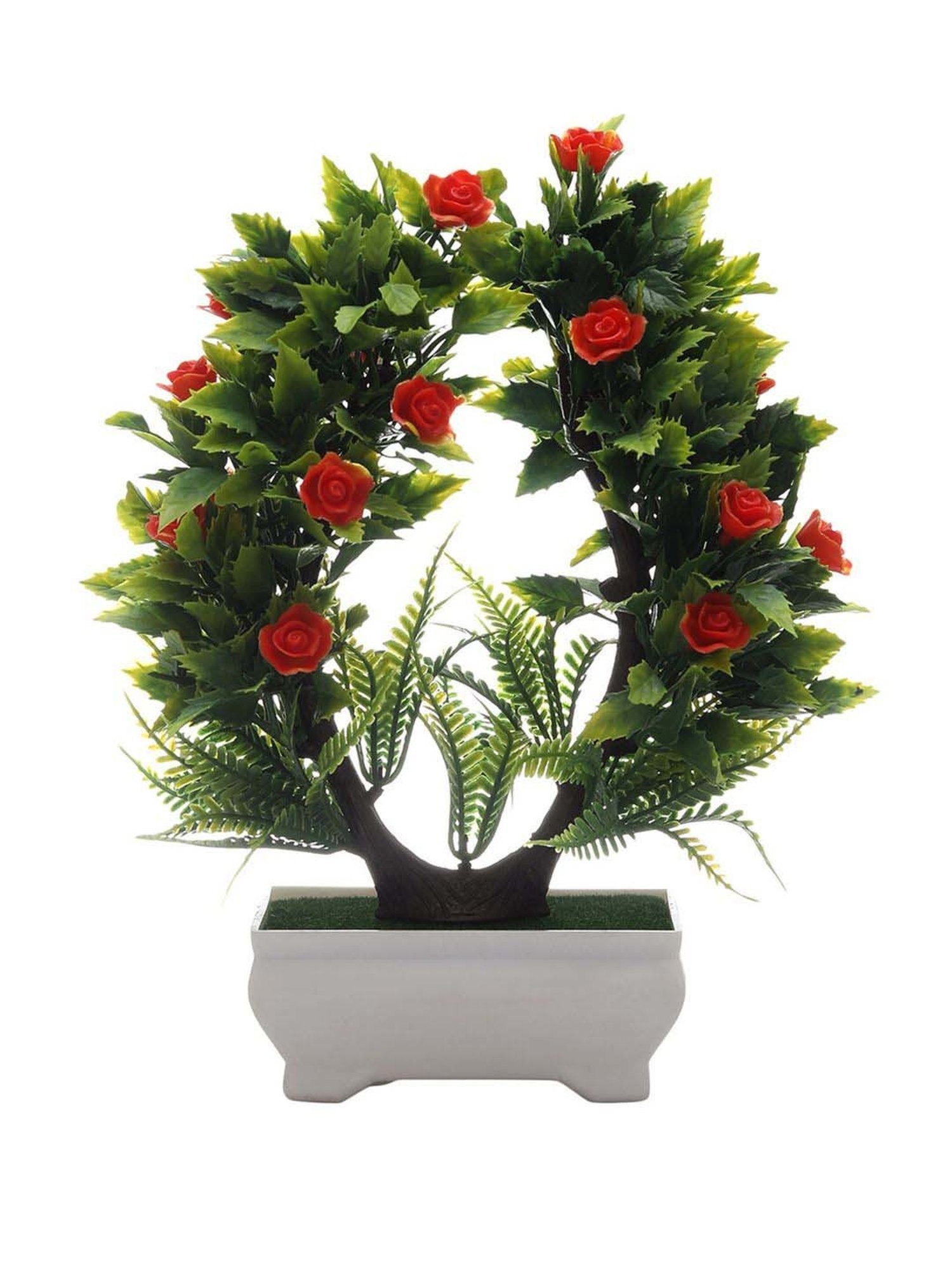 Foliyaj Multicolor Plastic Artificial U Shaped Bonsai Tree With Leaves And Roses