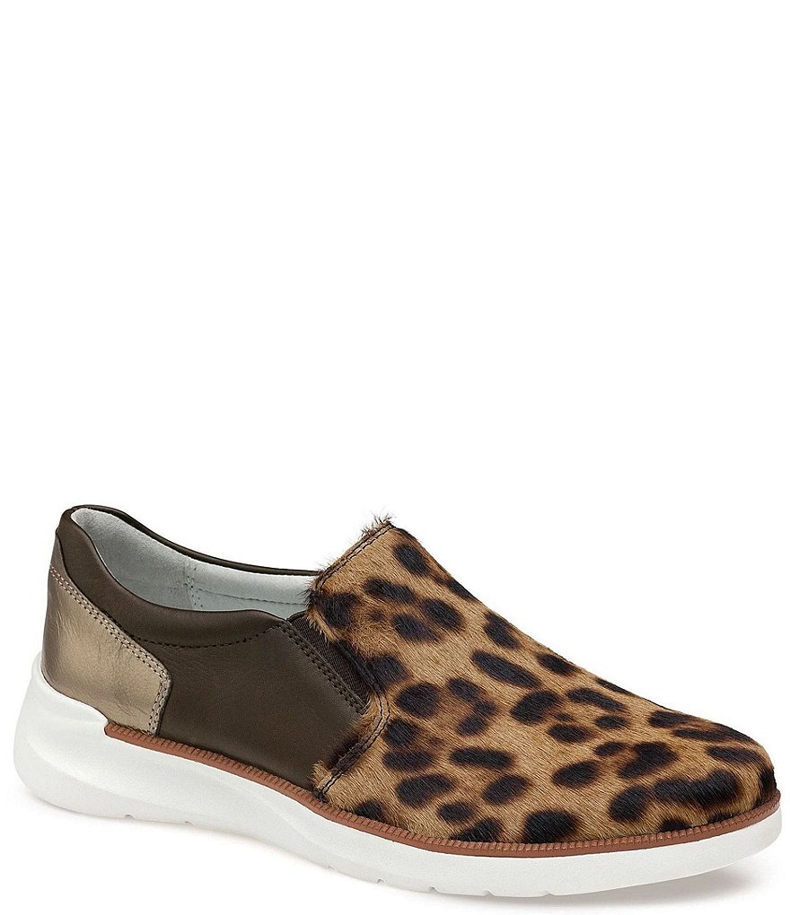 Johnston & Murphy Emery Leopard Print Hair Calf Leather Double Gore Slip-On Sneakers