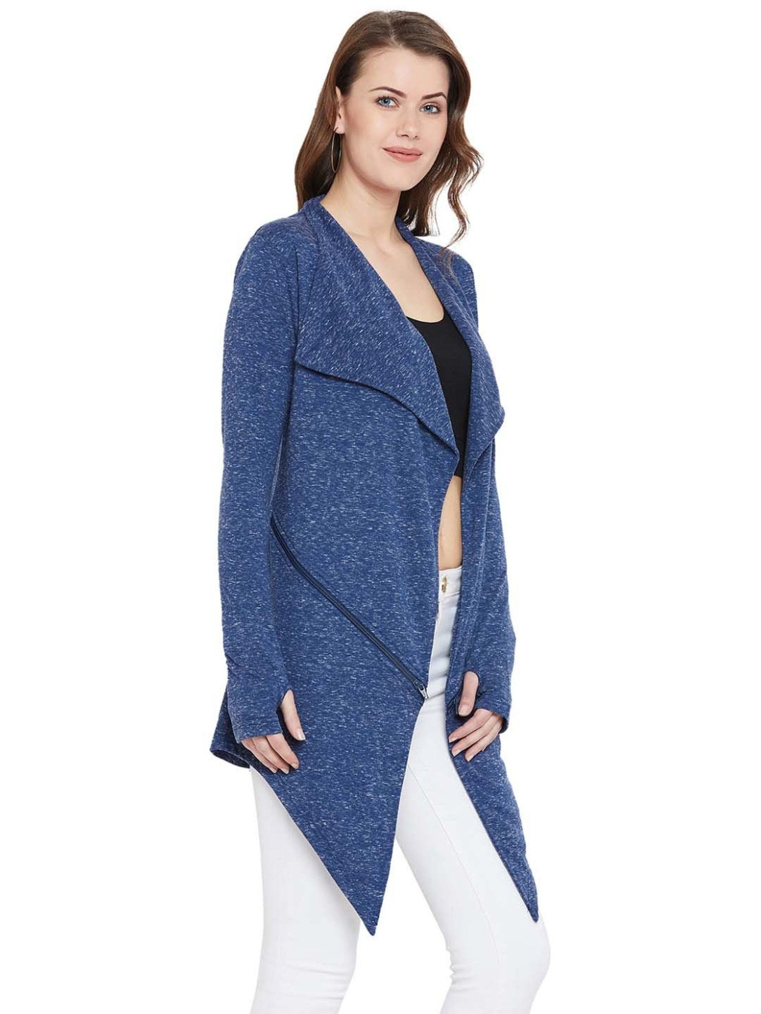 Hypernation Pigeon Blue Cotton Self Pattern Shrug