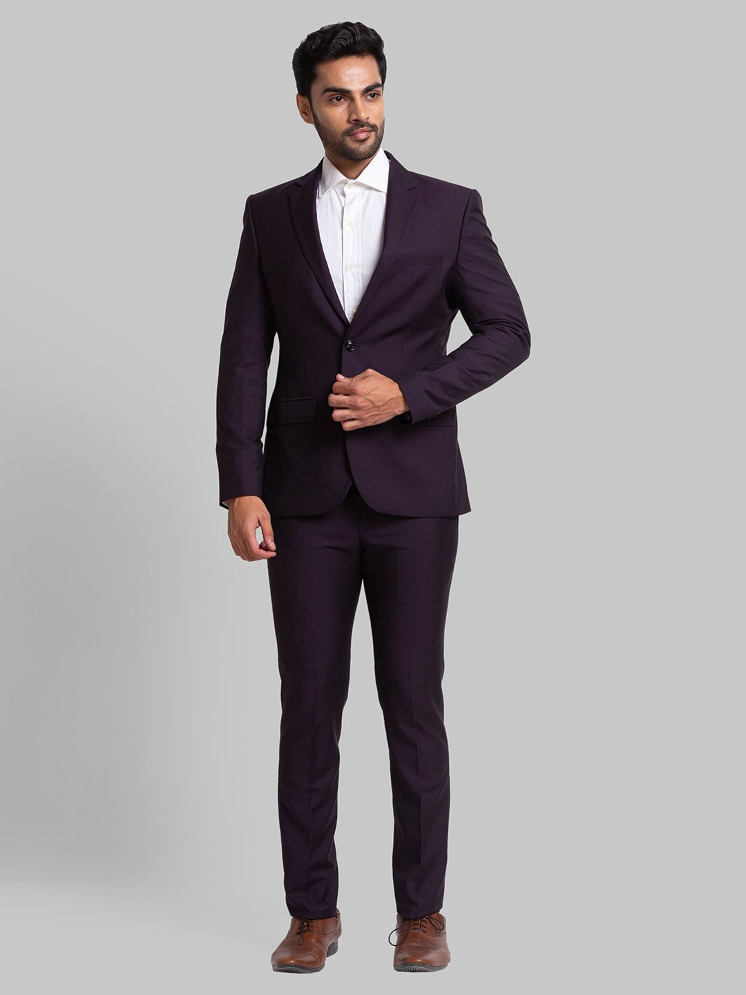 Parx Maroon Regular Fit Self Pattern Two Piece Suit