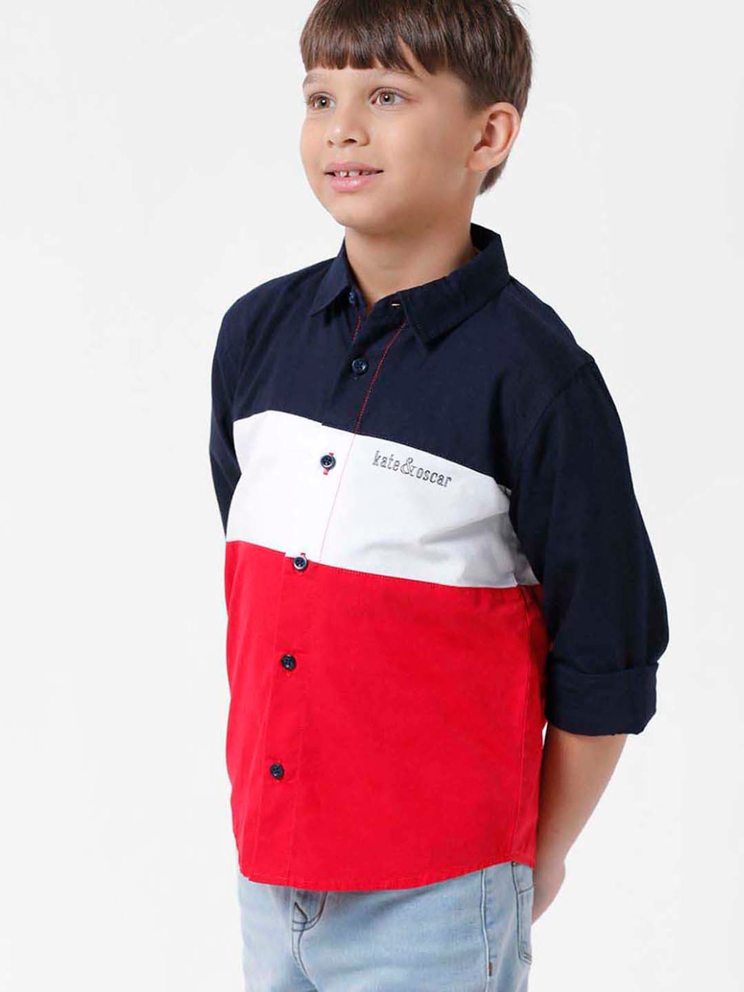 Kate & Oscar Kids Multicolor Cotton Color Block Full Sleeves Shirt