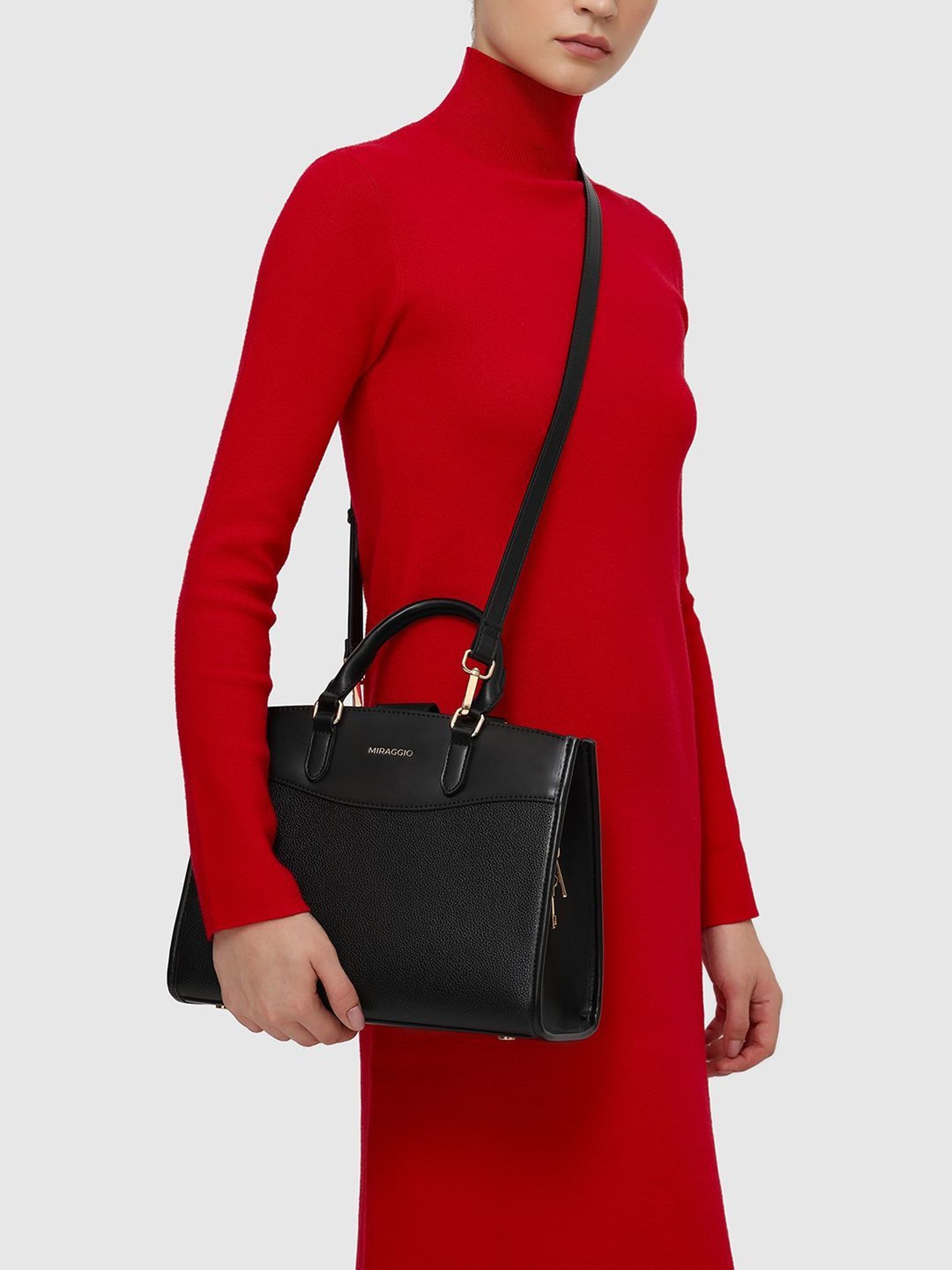 Miraggio Alana Black Medium Satchel Handbag