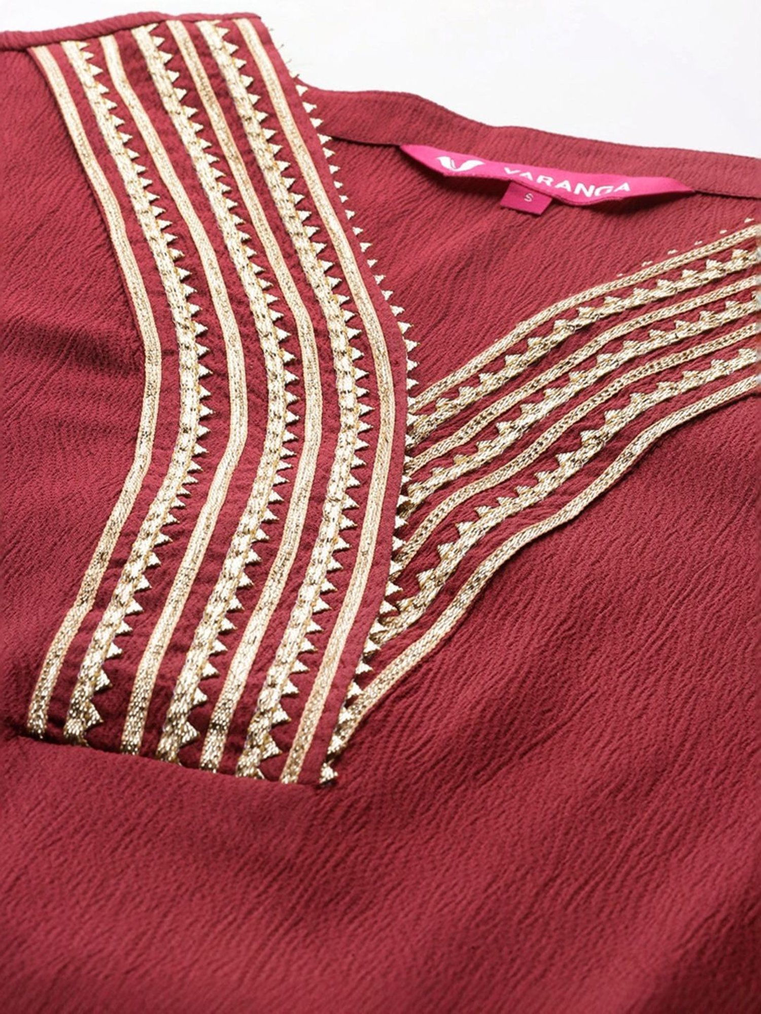 Varanga Maroon Embellished Kurta Palazzo Set With Dupatta