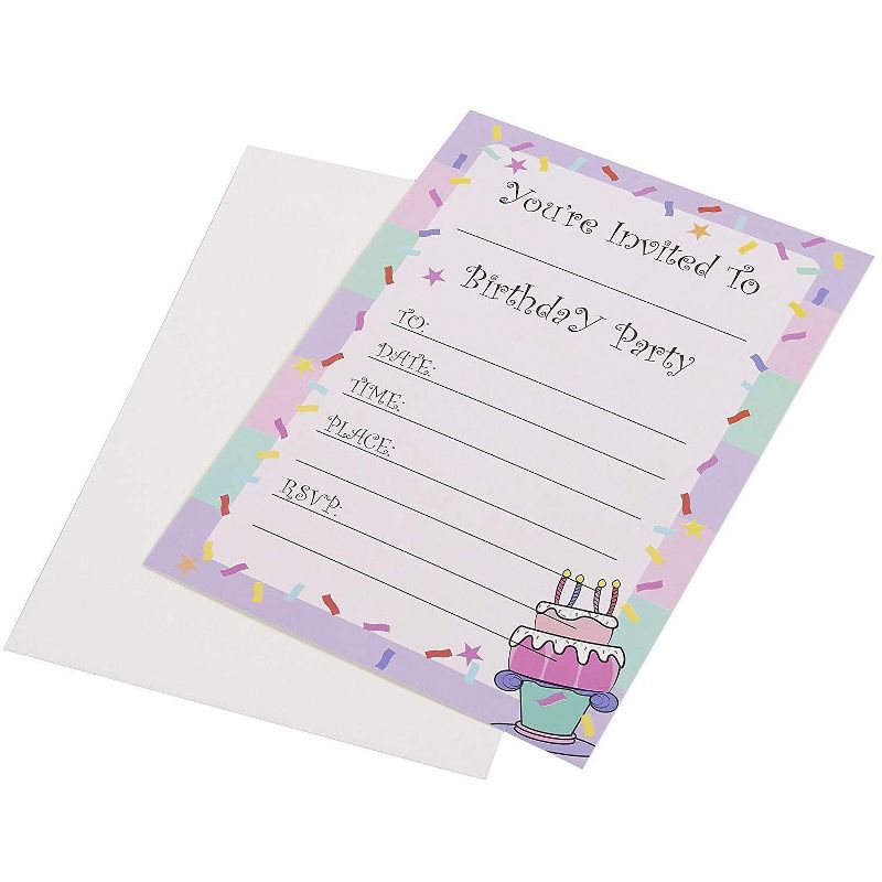 Invitation Cards &ndash; 24-Pack Birthday Party Invitation Cards, Fill-in Invitations with Envelopes, Confetti Designs, 5 x 7 Inches