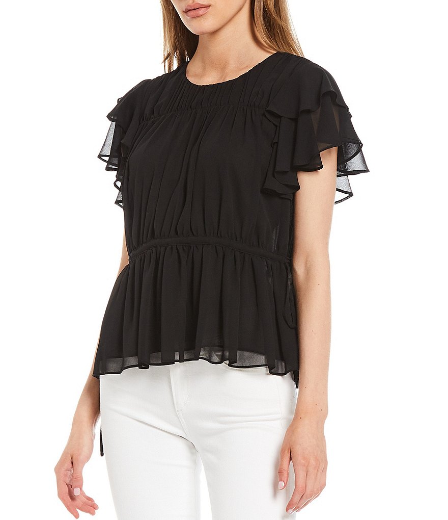 WAYF Double Ruffle V-Neck Peplum Top