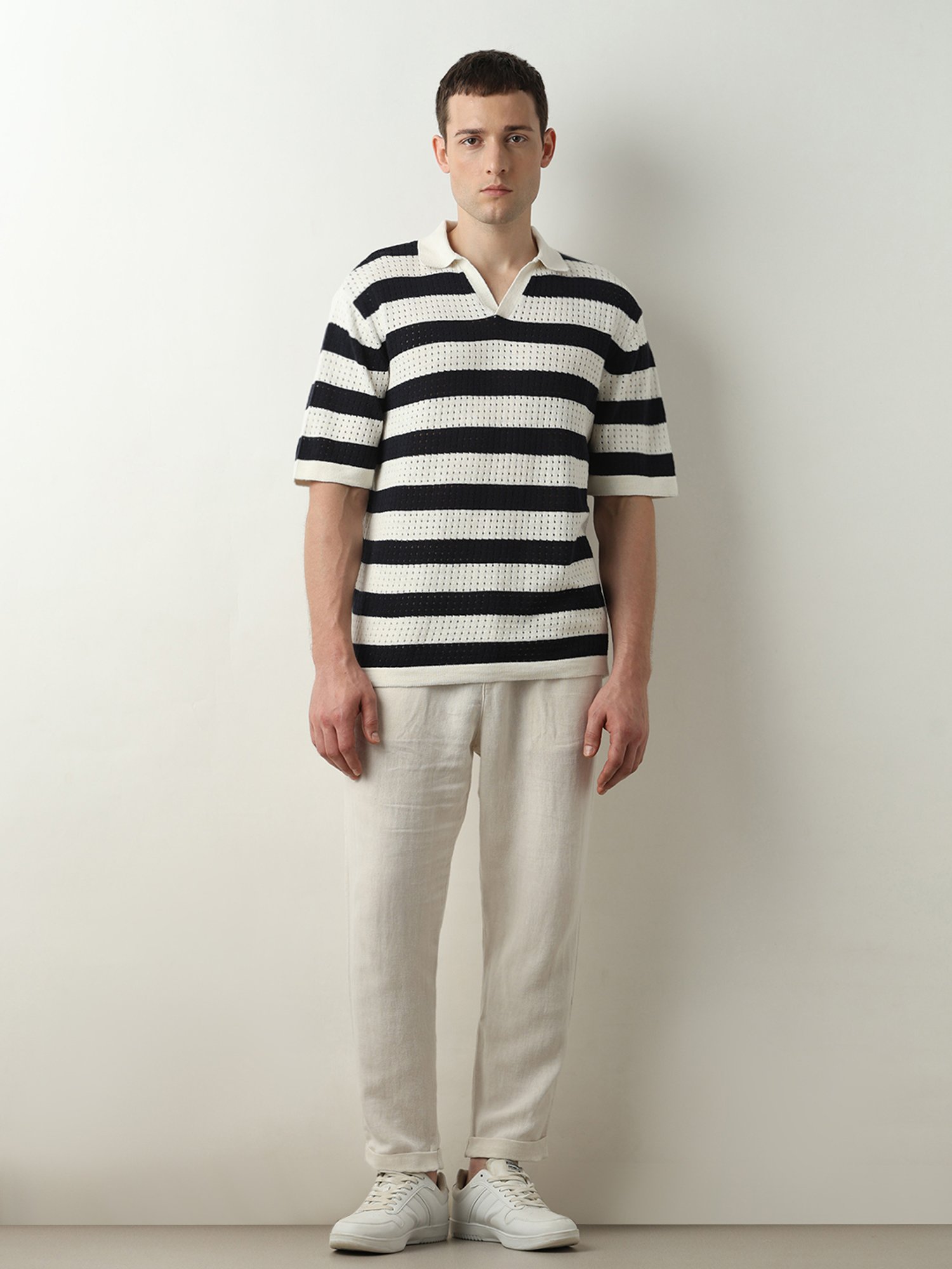 SELECTED HOMME Beige & Black Regular Fit Cotton Polo T-Shirt