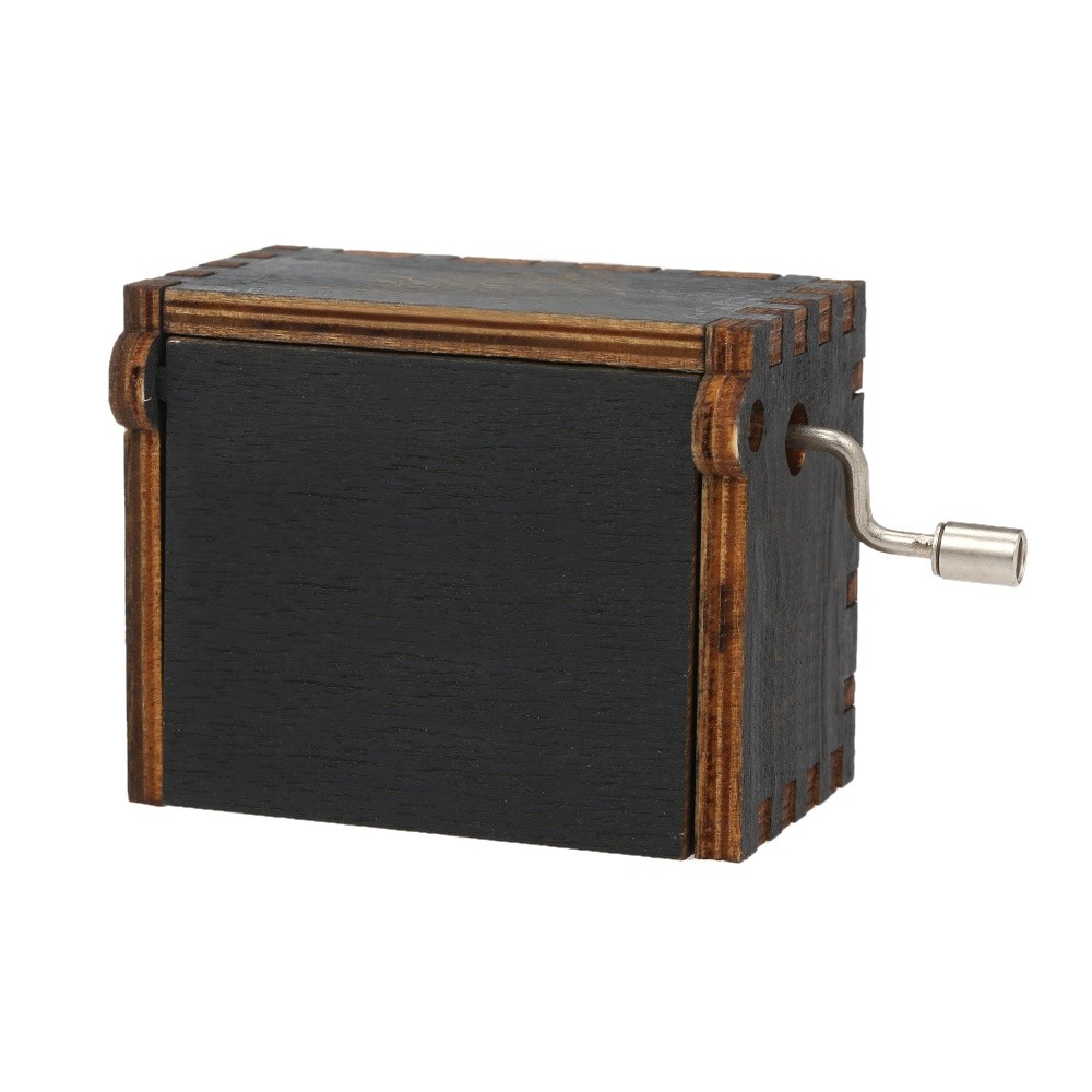 Vintage Wooden Theme Song Music Box Hand-operated Carved Engraving Music Case Creative Holiday Birthday Gifts for Kids Black