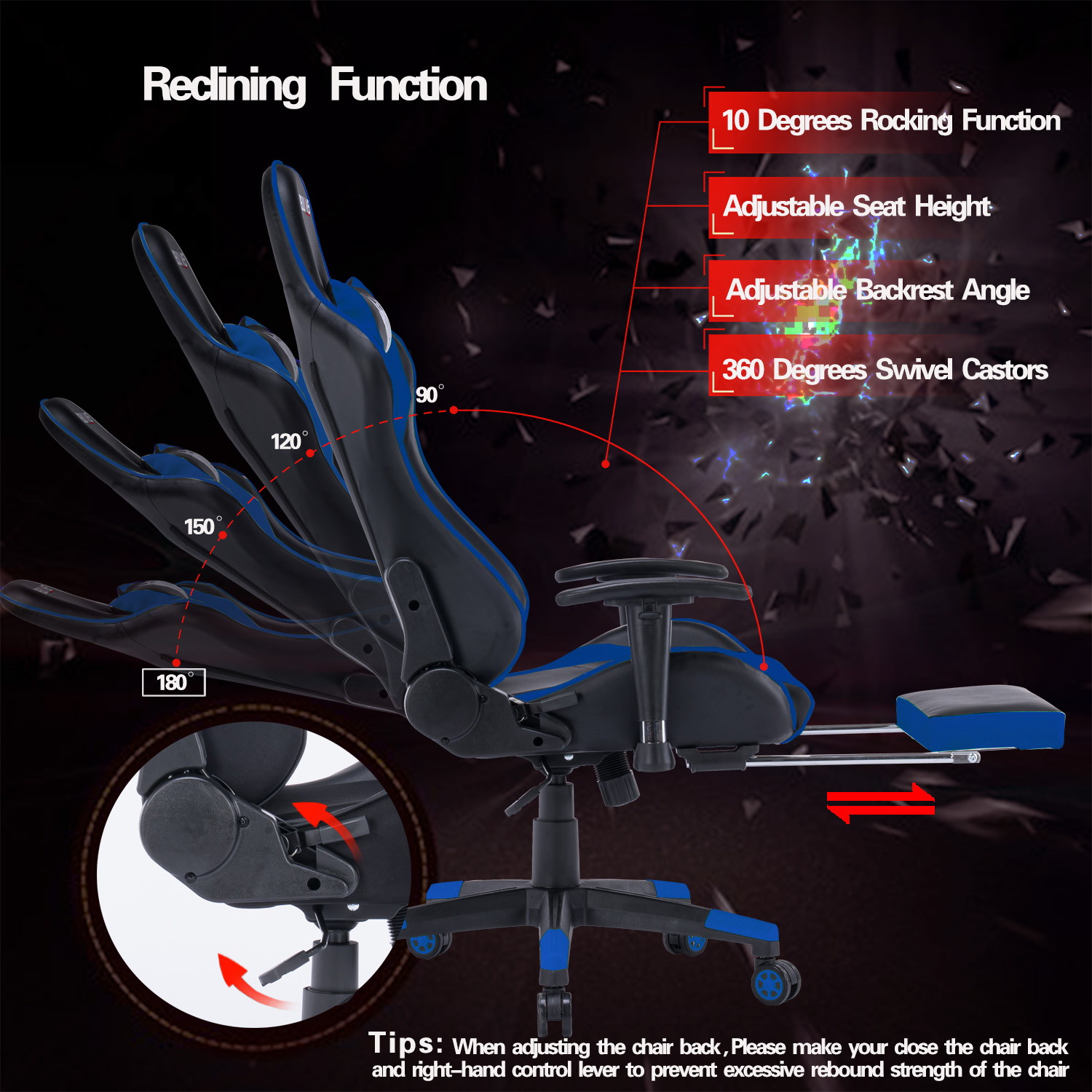 Gaming Chair, Racing Style Computer Desk Chair Padded Armrests Ergonomic Lumbar Support Adjustable Height
