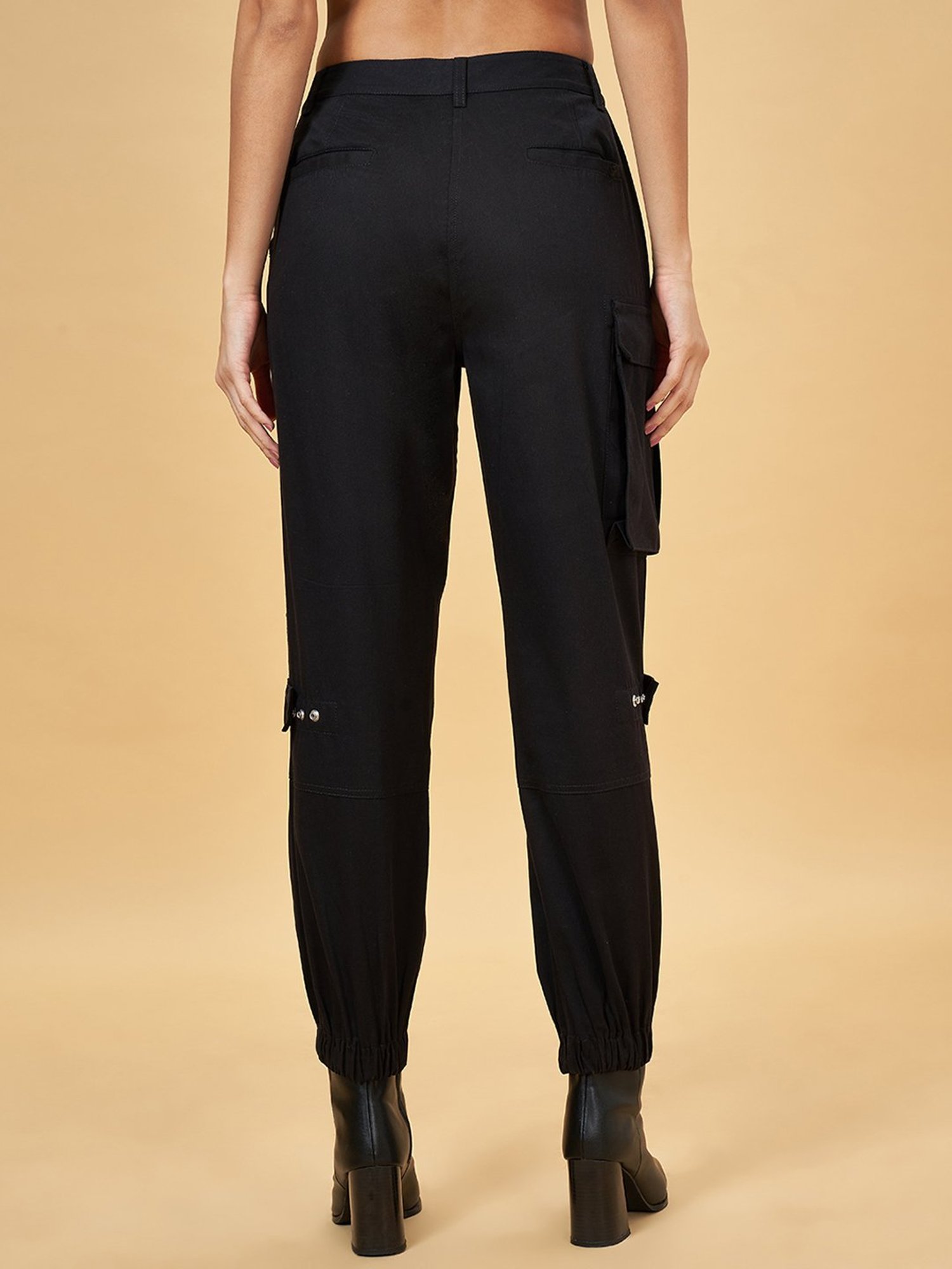 SF Jeans by Pantaloons Jet Black Mid Rise Cargo Joggers