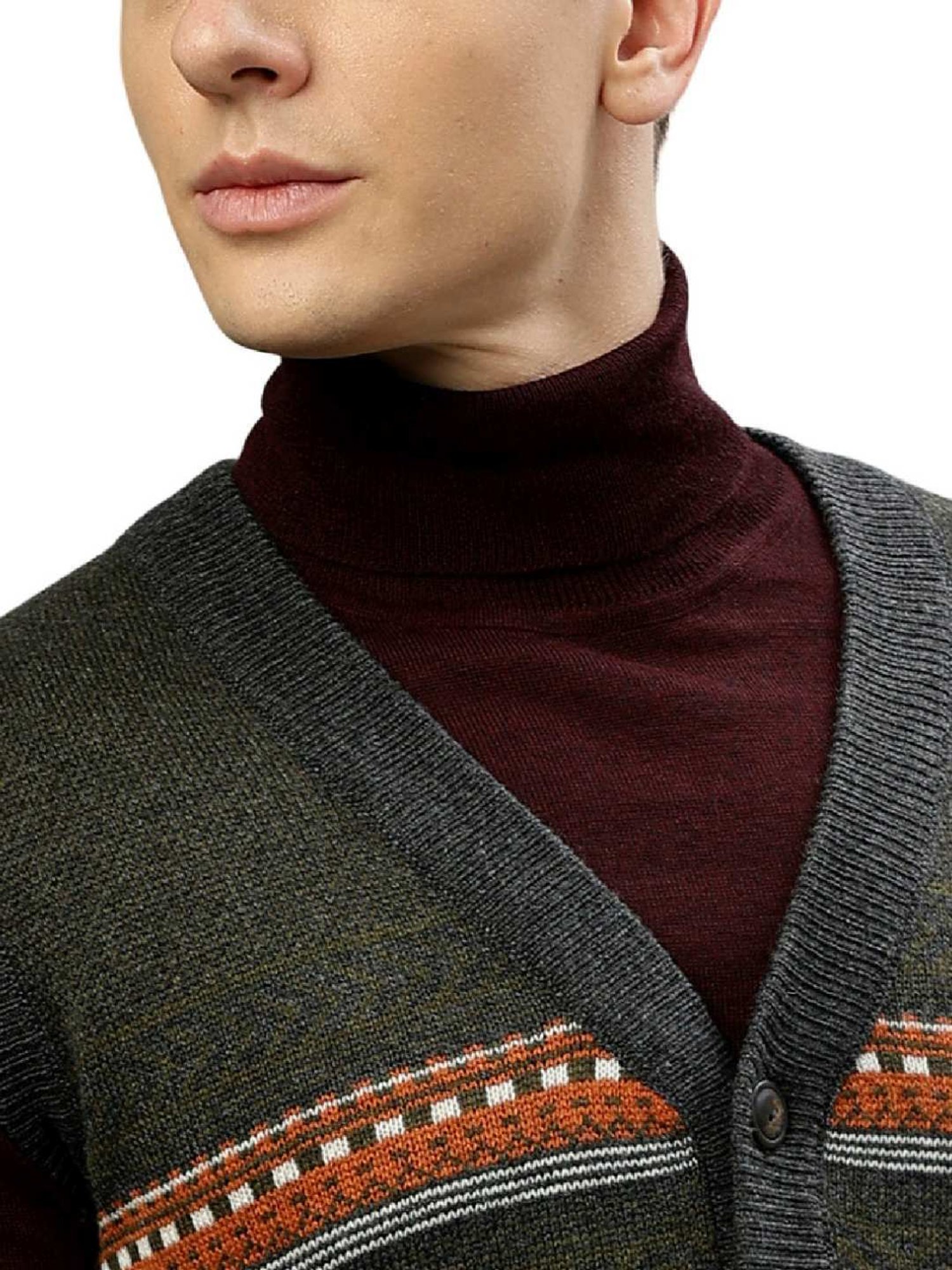 Lindbergh Green Regular Fit Self Pattern Sweaters