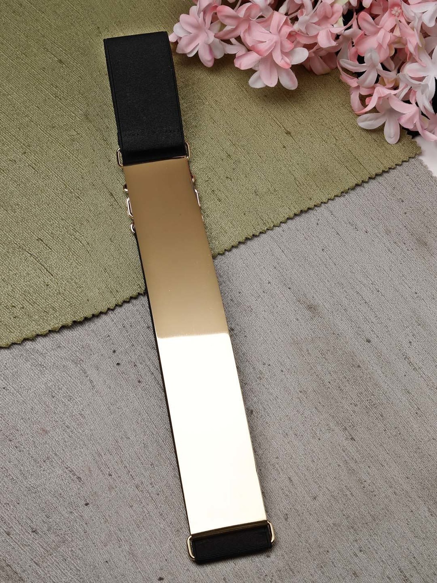 NVR Circular Gold Plated Adjustable Broad Belt for Women