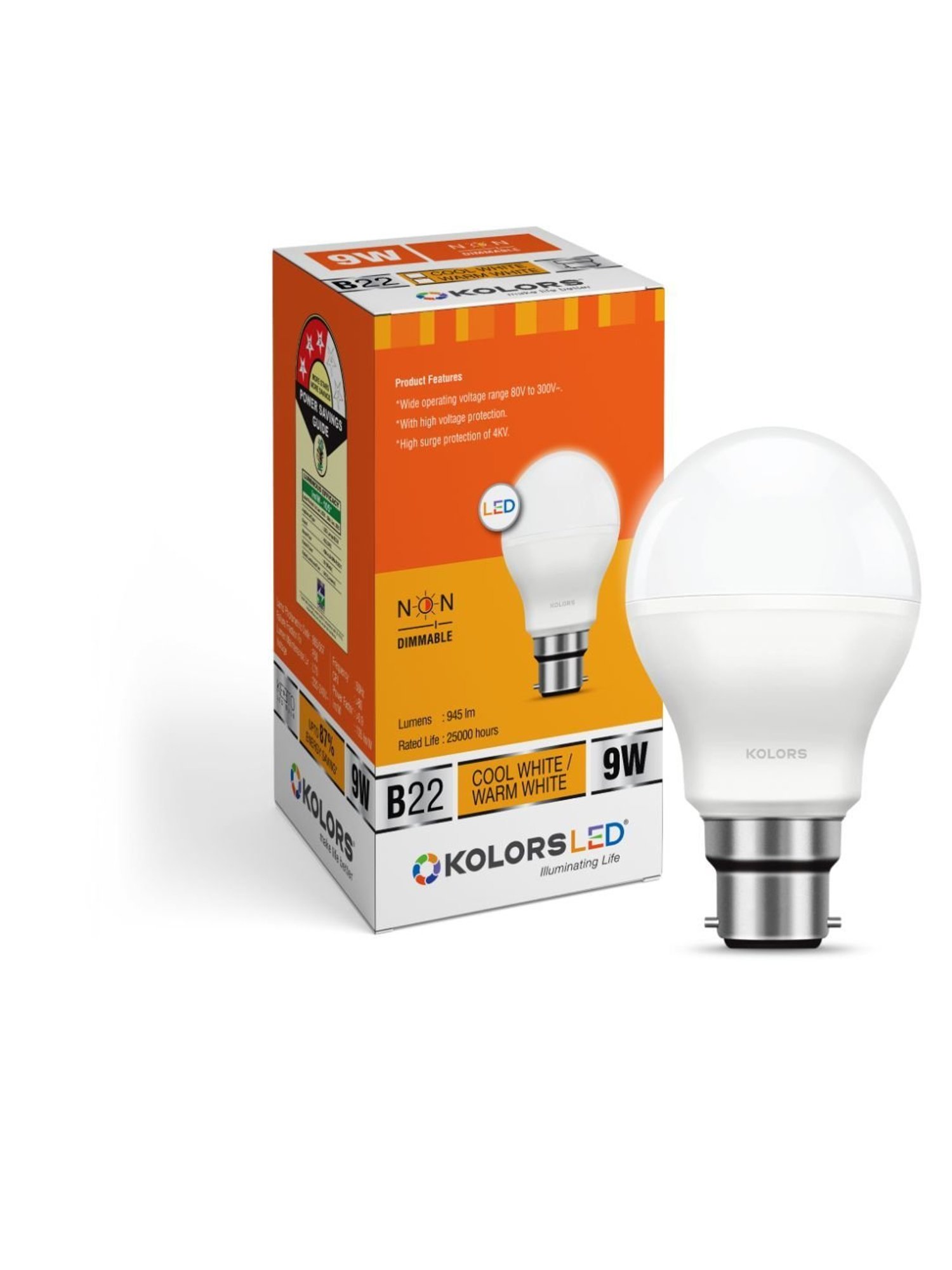 KOLORS Keeto LED Bulb B22 6500K 9W Pack of 10 - Cool White