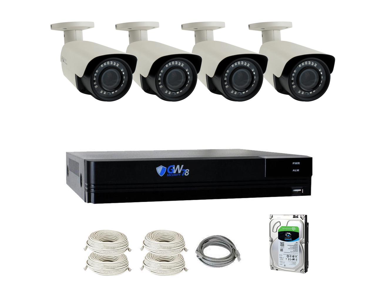 GW Security PoE 32CH H.265 NVR 4K 3840&times;2160 Security Camera System 32 Outdoor 8 Megapixels Motorized 2.8~12mm 4X Optical Zoom Lens Ethernet IP Security Bullet Cameras, Remote Home Monitoring (8TB HDD)