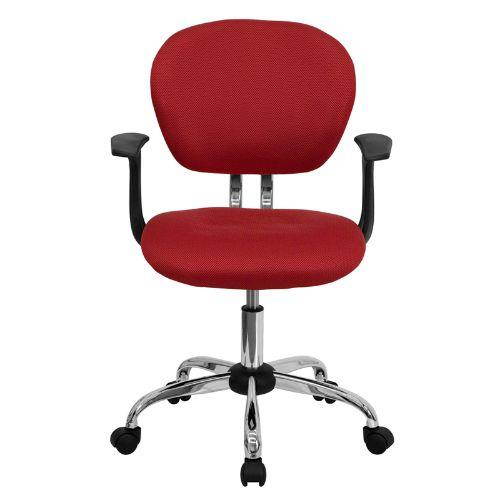 Mid-Back Red Mesh Padded Swivel Task Chair with Chrome Base and Arms