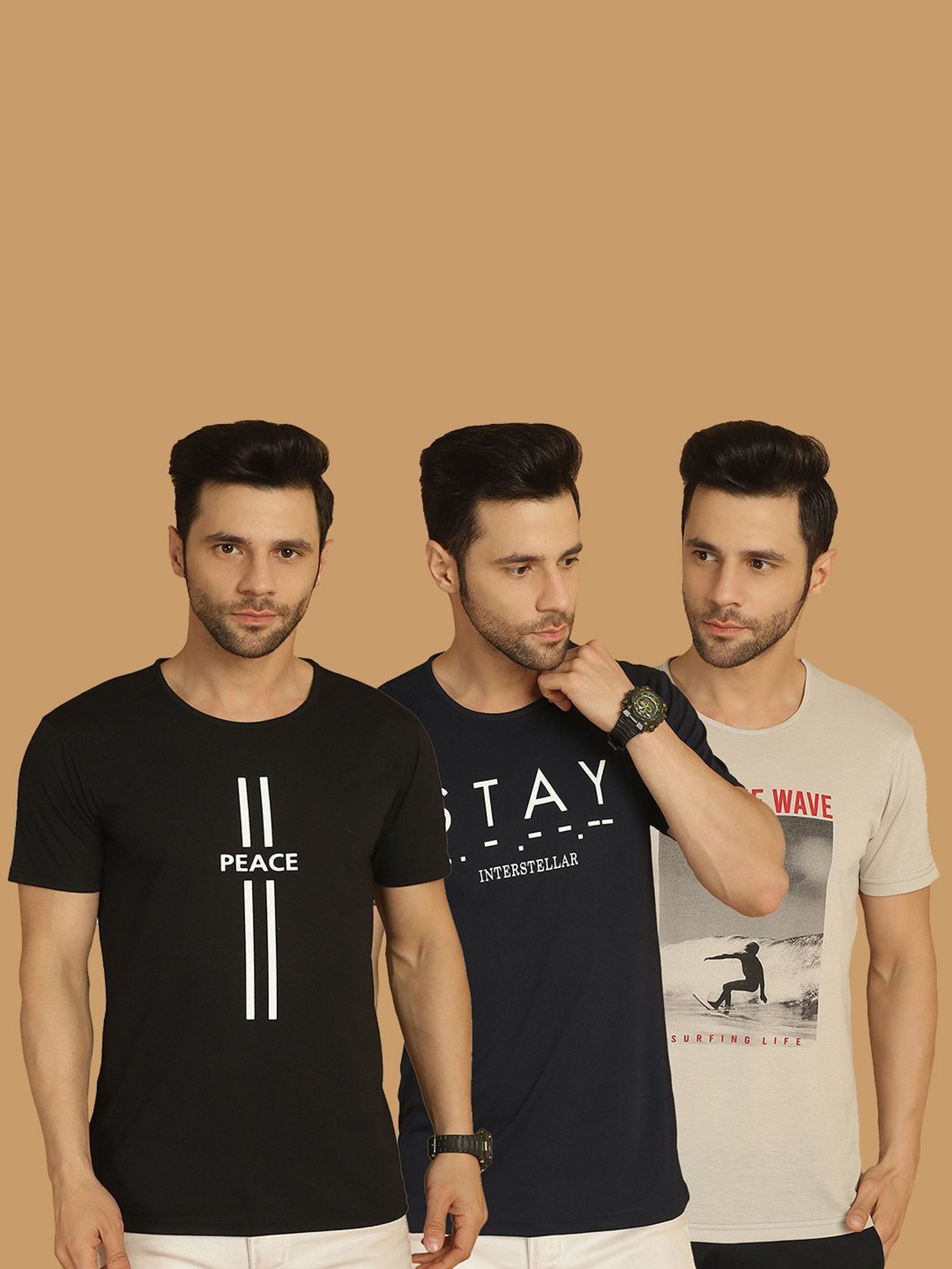 Vimal Jonney Multicolor Regular Fit Printed Crew T-Shirt - Pack of 3