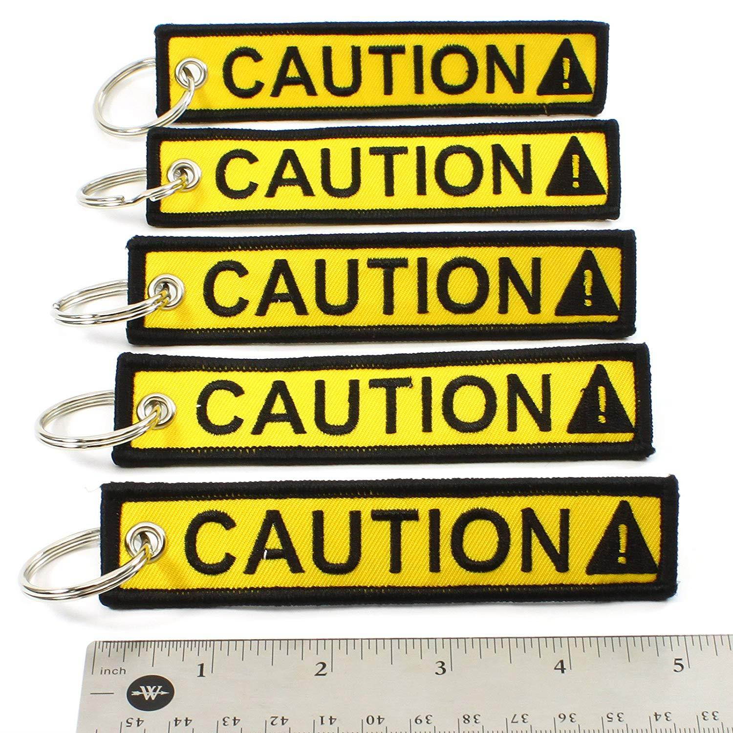 CAUTION Key Chain SAFETY Tag Yellow Black SIZE: 1in by 5in QTY: 5 pack - by Rotary13B1