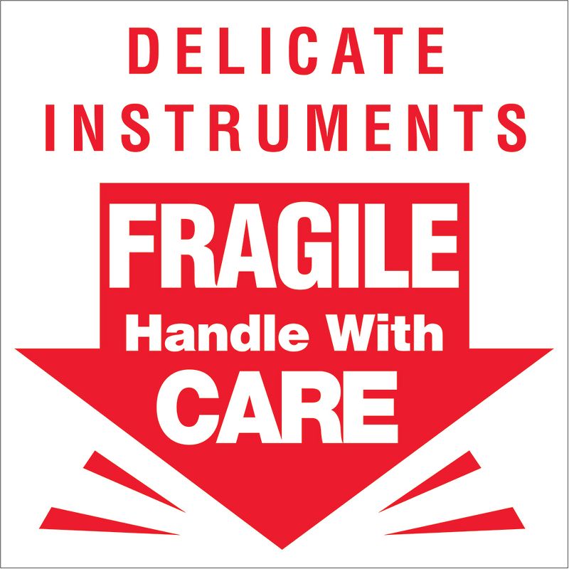 Tape Logic Labels "Delicate Instruments - Fragile" 3" x 3" Red/White 500/Roll DL1080