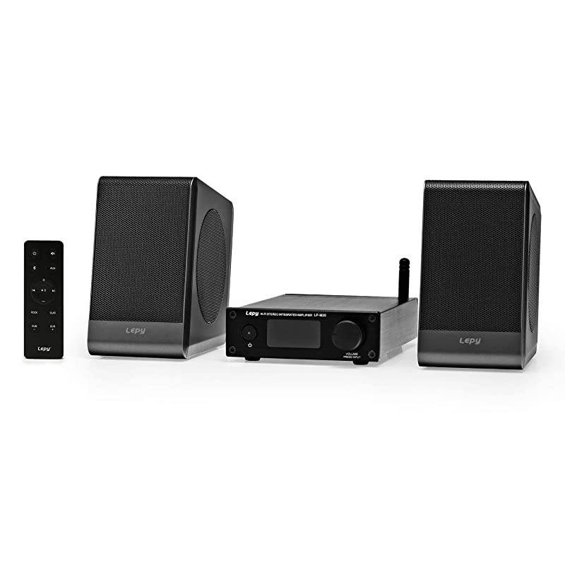 M20 Desktop HiFi Bluetooth Stereo Audio Amplifier with Bookshelf Speakers for Home Theater Surround Sound and Premium Music Modern Grey