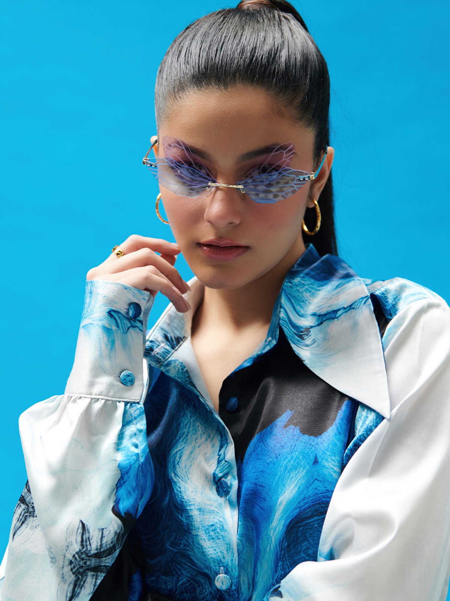 Cin Cin Blue Wave Printed Satin Coord Set