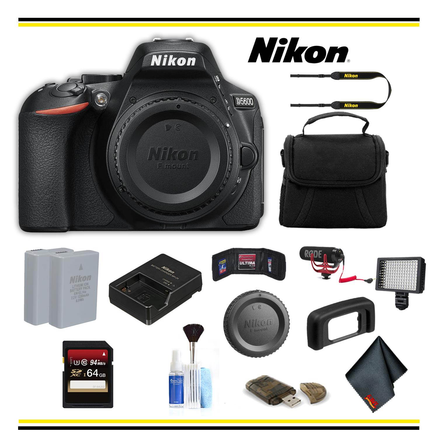 Nikon D5600 DSLR Camera Advanced Bundle Body W/ Bag, Extra Battery, LED Light, Mic, and More - (Intl Model)