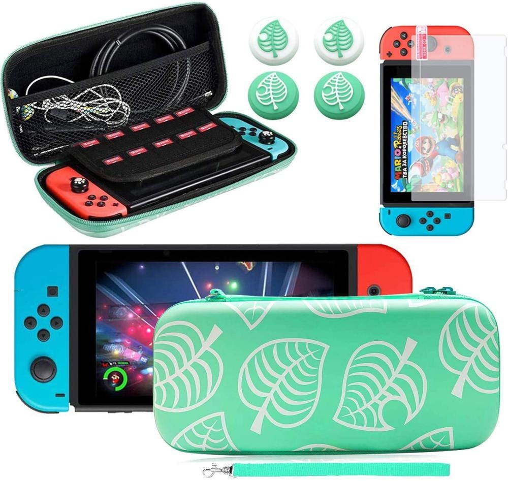 Carrying Case for Nintendo Switch Travel Carry Cover Hard Shell Storage with Screen Protector and 4 Leaf Thumb Grip