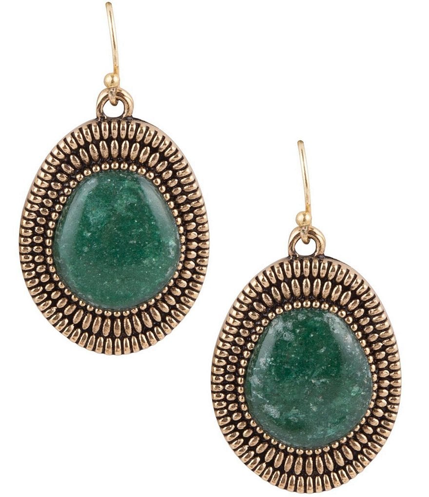 Barse Bronze and Green Aventurine Statement Earrings