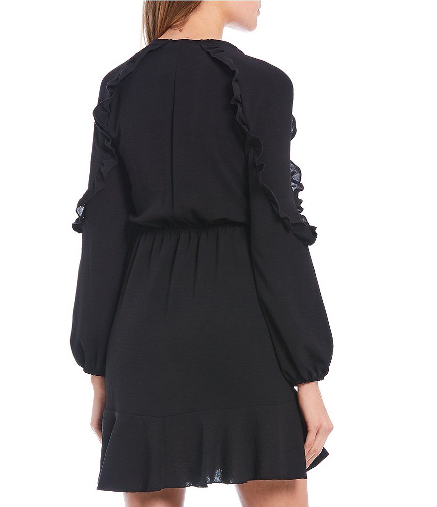 Teeze Me Long Sleeve Ruffle Faux Wrap Dress