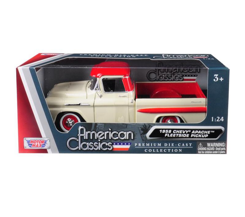 1958 Chevrolet Apache Fleetside Pickup Truck Cream with Red Top 1/24 Diecast Model Car by Motormax