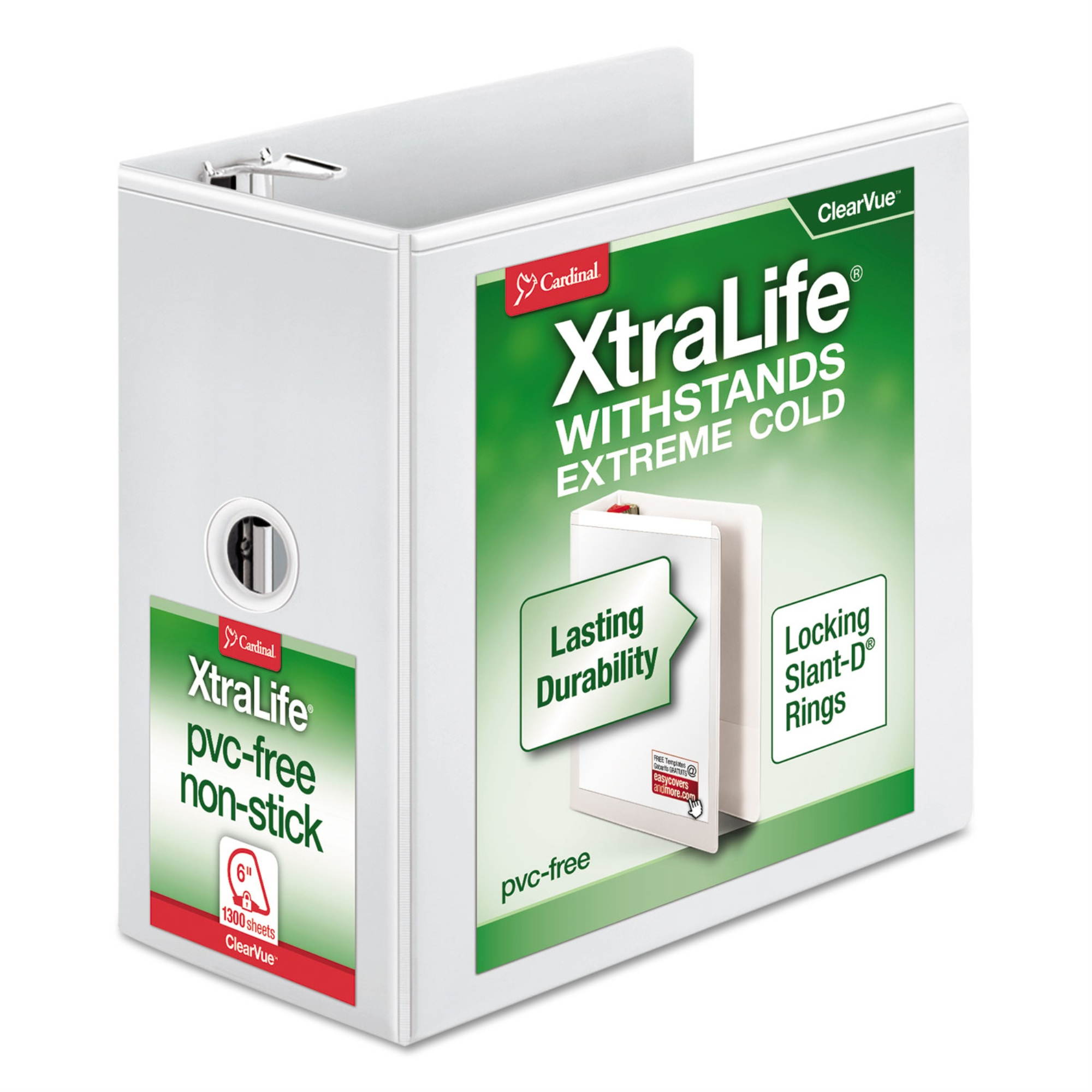 Cardinal XtraLife ClearVue&bdquo;&cent; Non-Stick Locking Slant-D Ring Binder ,BINDER,NSTCK,LKNG,6",WH,S