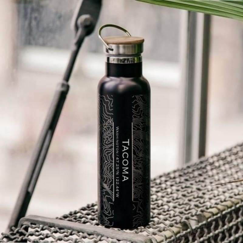 Tacoma - Washington Map Bottle with Bamboo Top in Matte Black