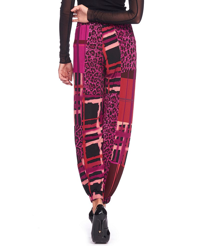FUZZI Pieced Mixed Print Knit Jersey Straight Leg Joggers