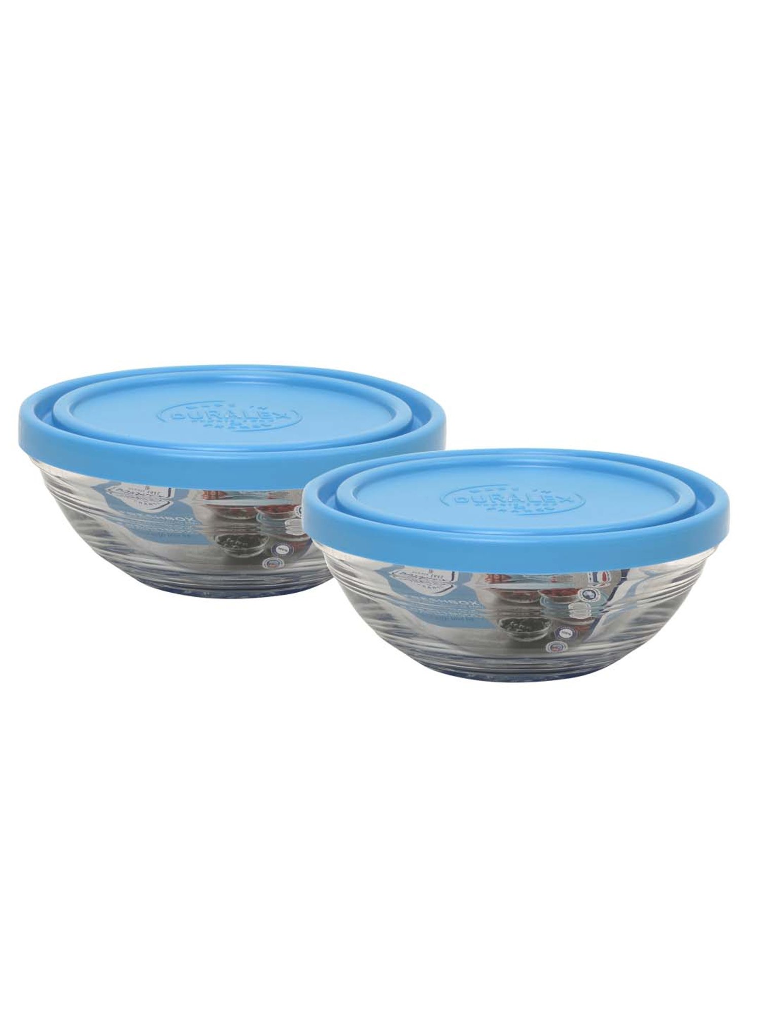 Duralex 'Freshbox' Transparent & Blue Glass 17 cm Container With Lid (0.97 L) - Set of 2