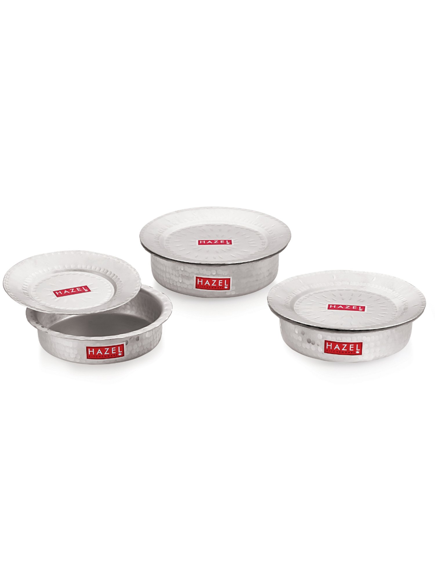 HAZEL Silver Aluminium Patila With Lid - Set of 5
