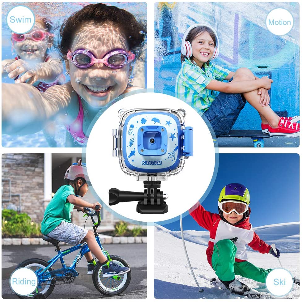Dragon Touch Kidicam 2.0 Kids Action Camera, Waterproof Digital Camera for Boys Girls 1080P Sports Camera Camcorder with 16GB Memory Card (Blue)