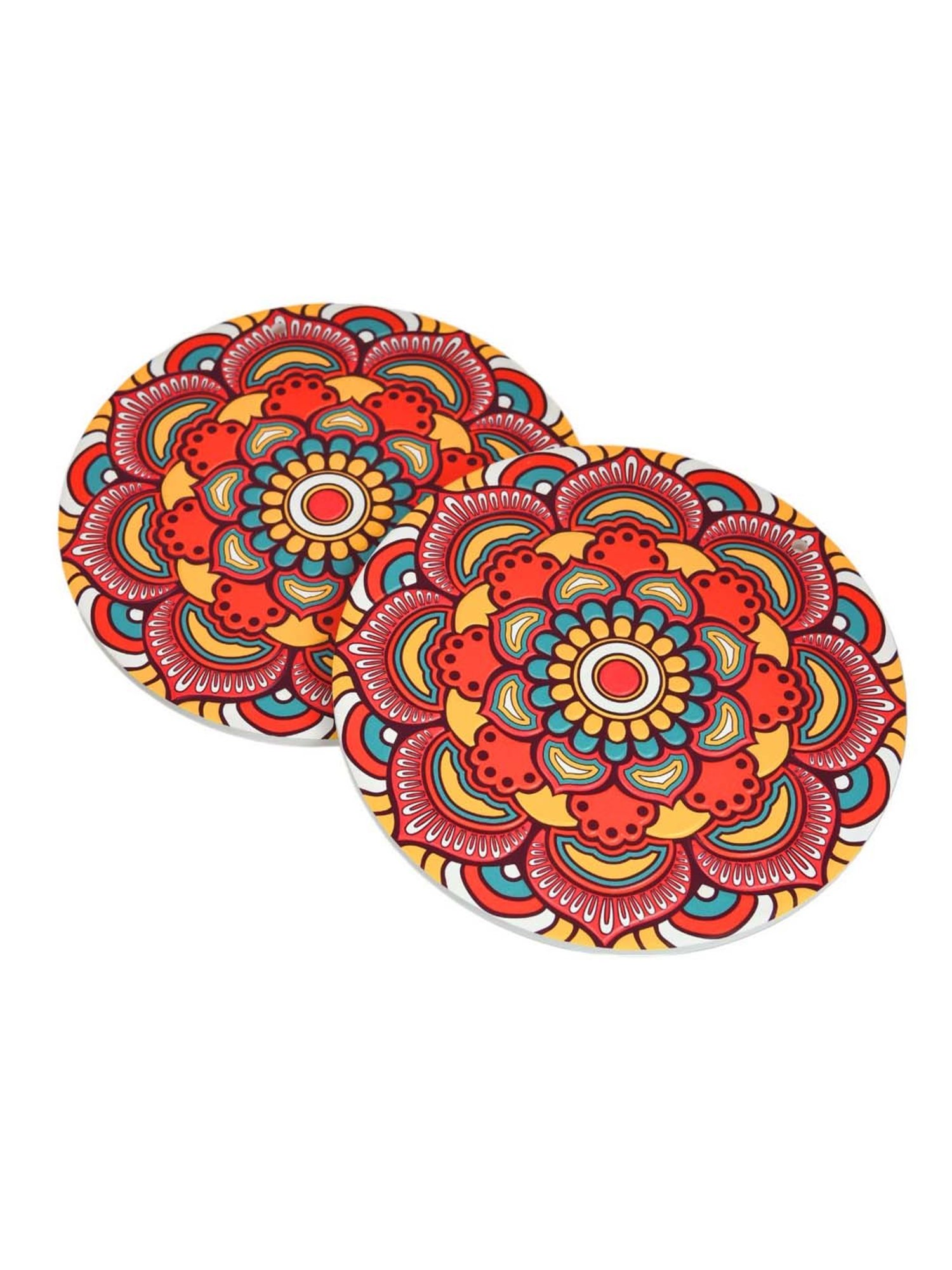TAYHAA Red & Yellow Ceramic Delightful Mandala Coasters - Set of 2