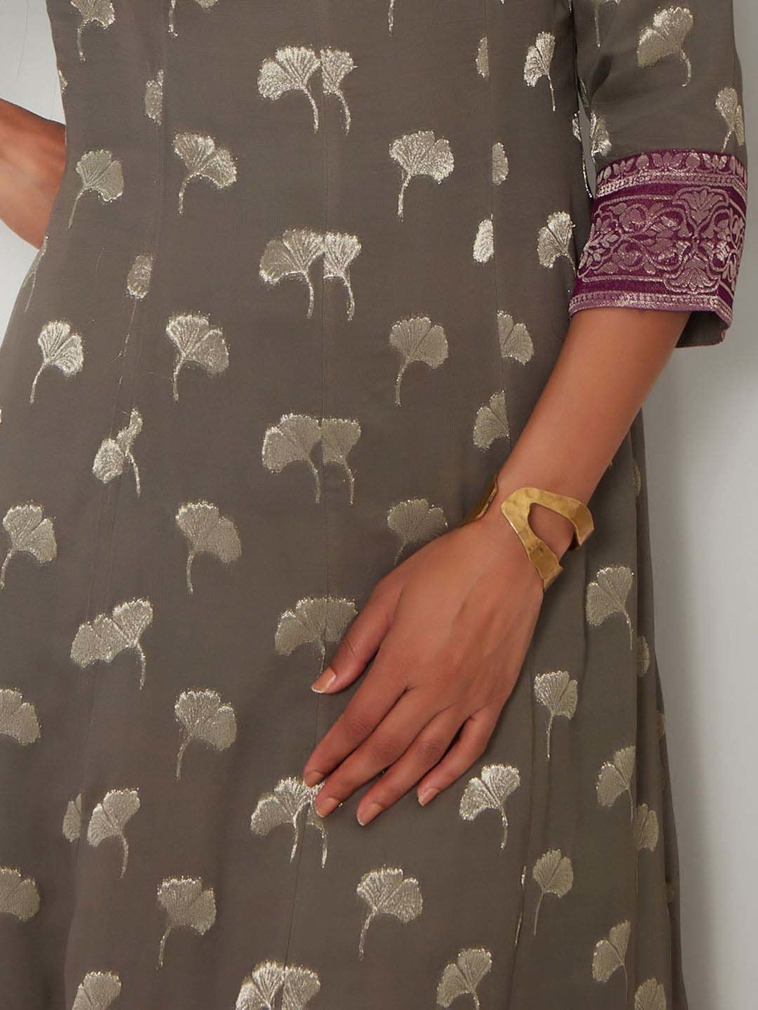 Ancestry Ash Grey Woven Pattern Anarkali Kurta