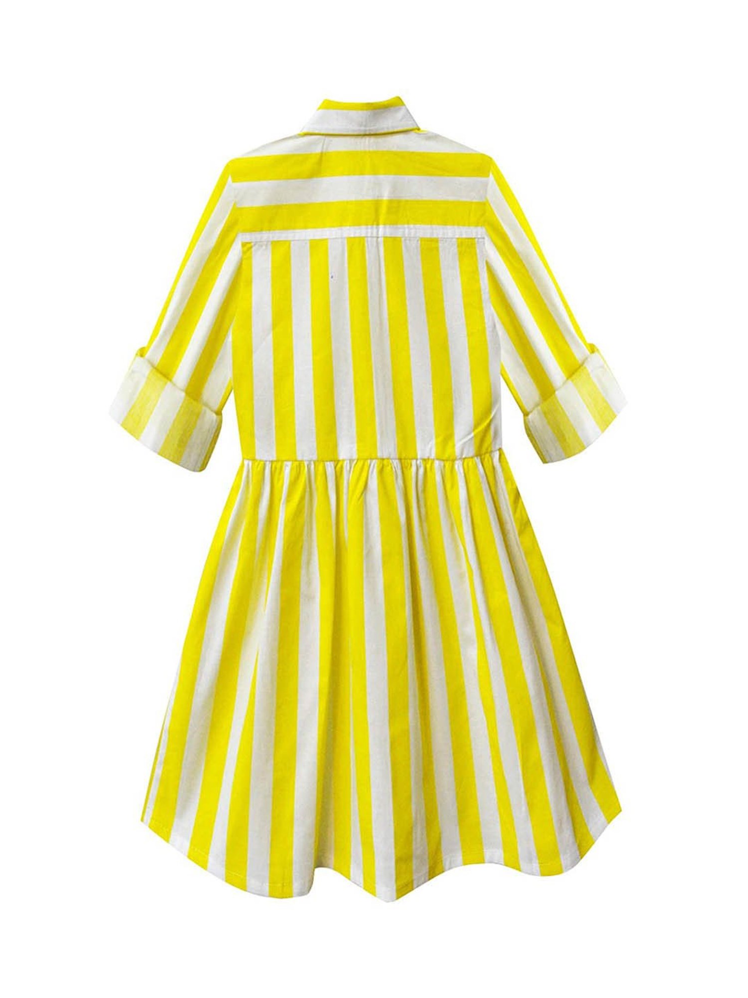 A.T.U.N. Yellow & White Striped Full Sleeves Shirt Dress