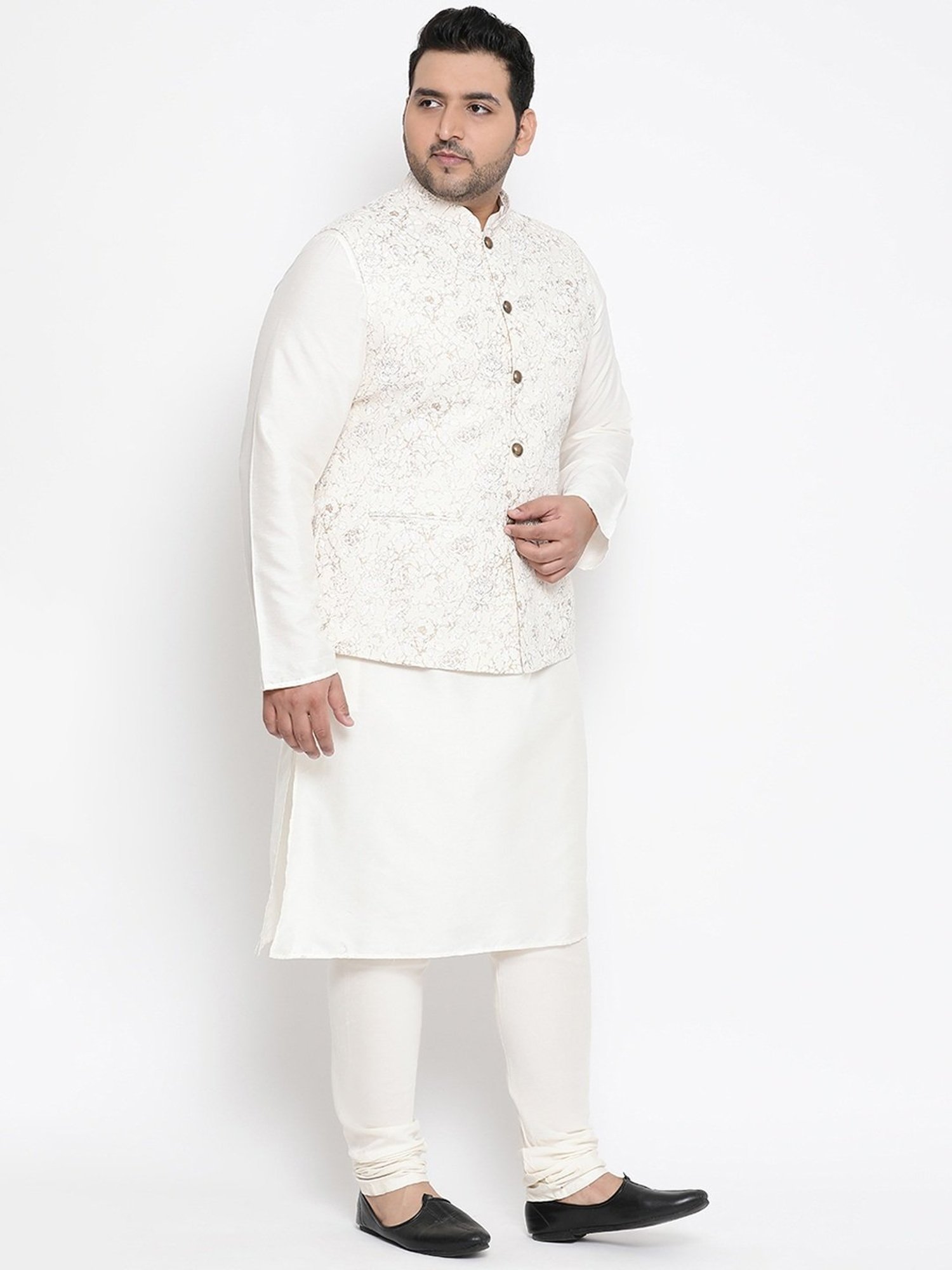 KISAH PLUS White Regular Fit Printed Kurta Set With Jacket
