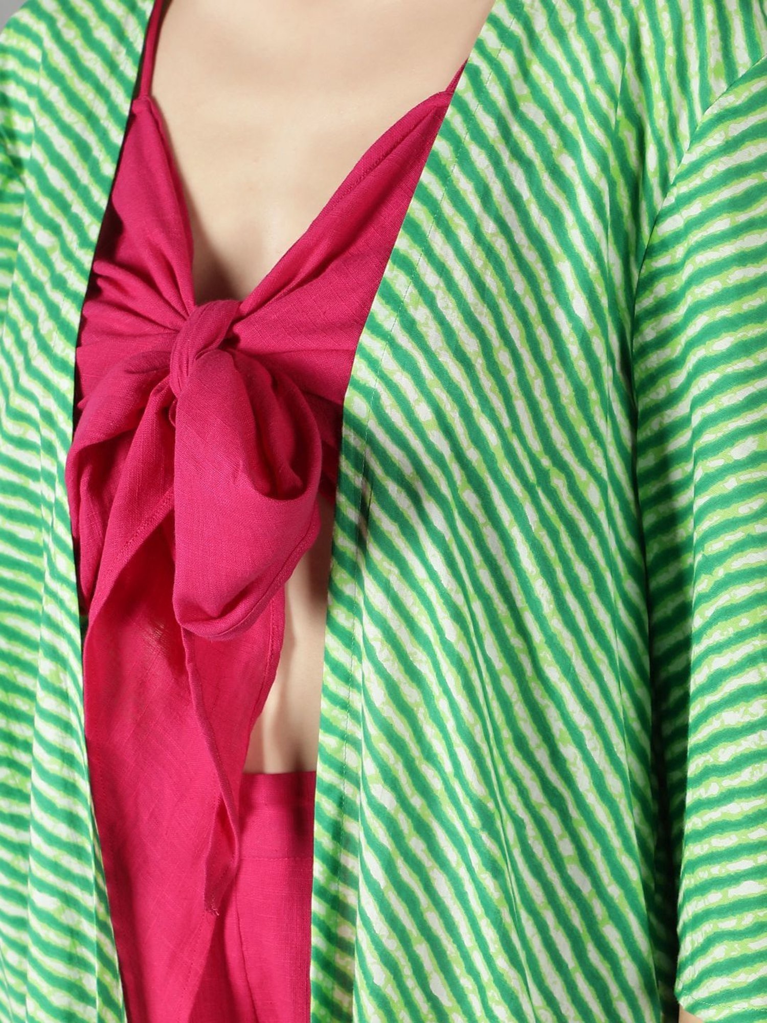 KAORI BY SHREYA AGARWAL Pink & Green Cotton Crop Top Palazzo Set With Cape