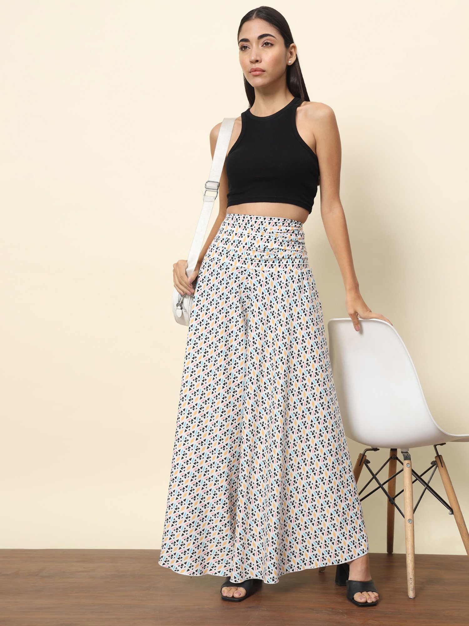 Trend Arrest White & Black Printed High Rise Palazzos