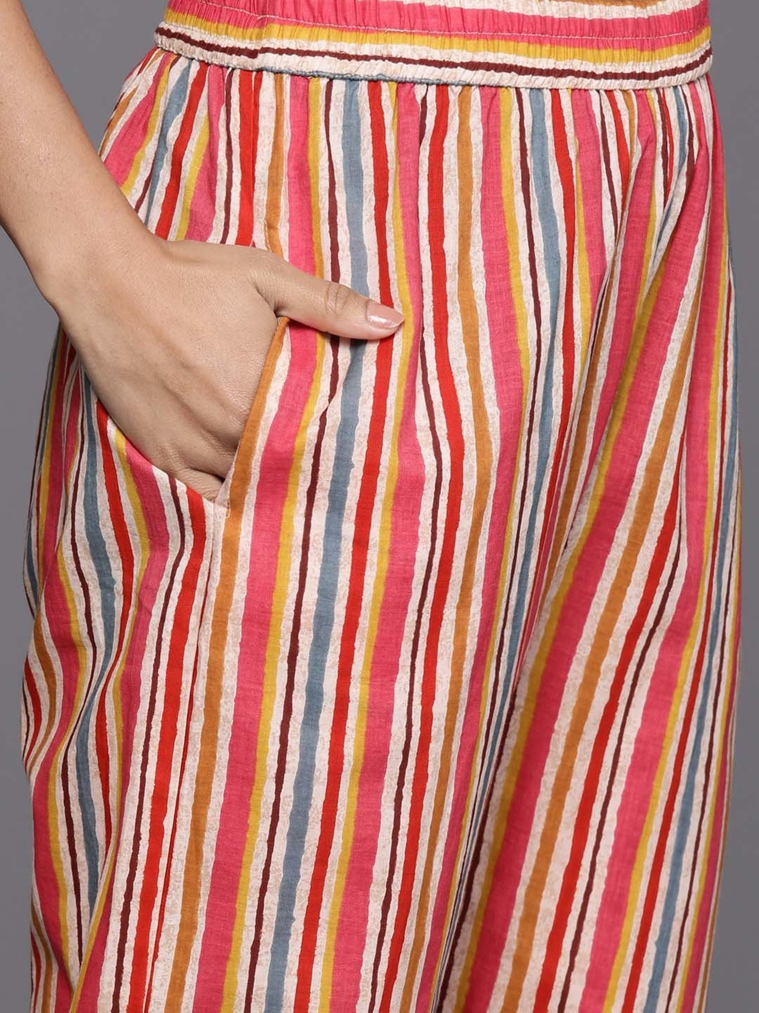 Varanga Multicolored Cotton Printed Kurta Pant Set With Dupatta