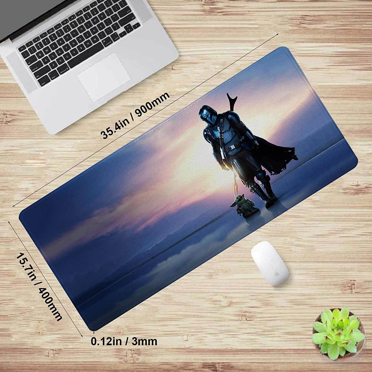 Mouse Pad XXL Star Wars The Mandalorian,Mousepad with Stitched Edges & Non-Slip Rubber Base-High Speed Surface-Laptop Desk Pads-Computer Keyboard and Mice Combo Pad Mat 15.7X35.4