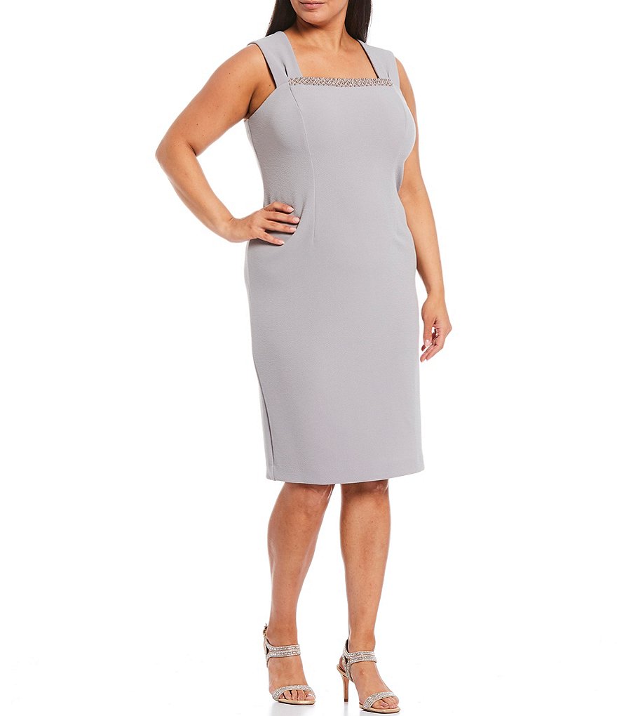 Le Bos Plus Size Square Neck 3/4 Sleeve Duster 2-Piece Jacket Dress