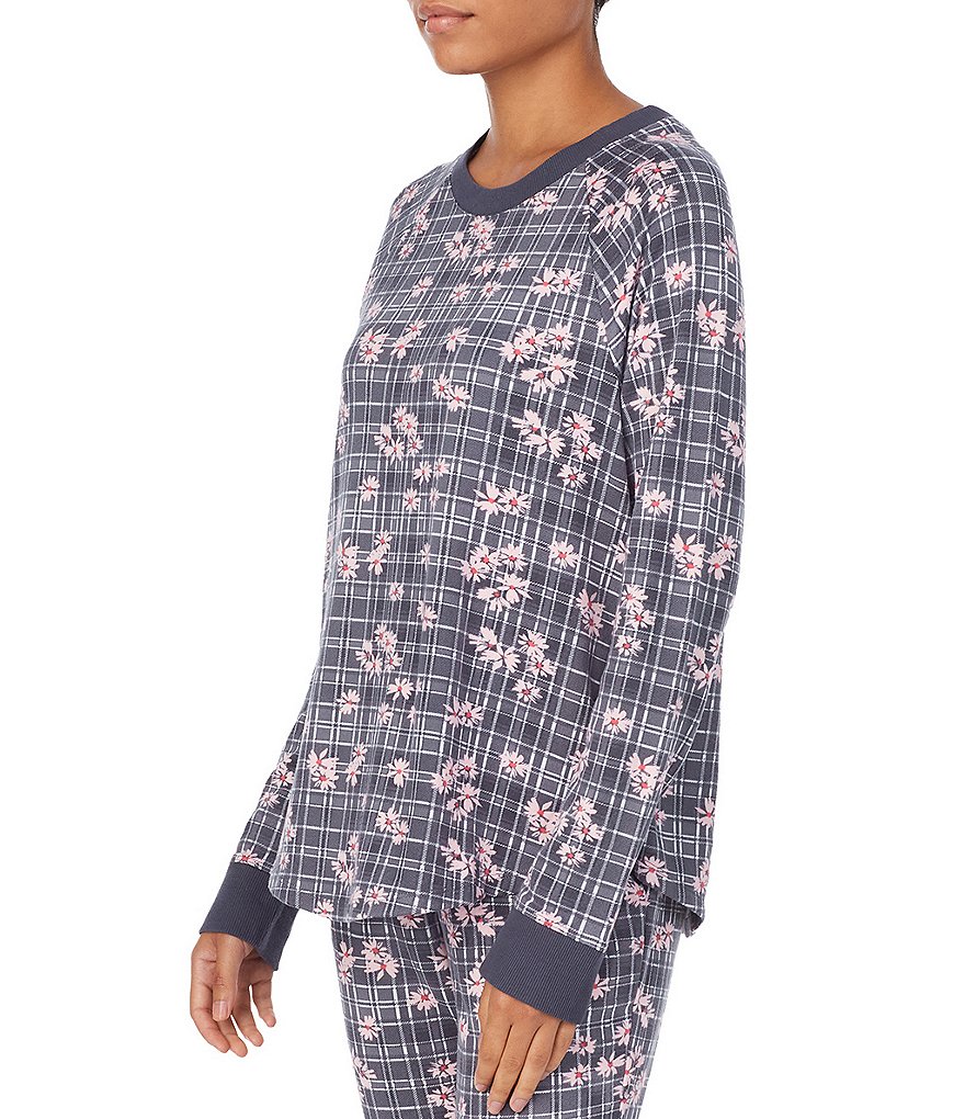Kensie Plaid & Floral Print Jersey Knit Sleep Top