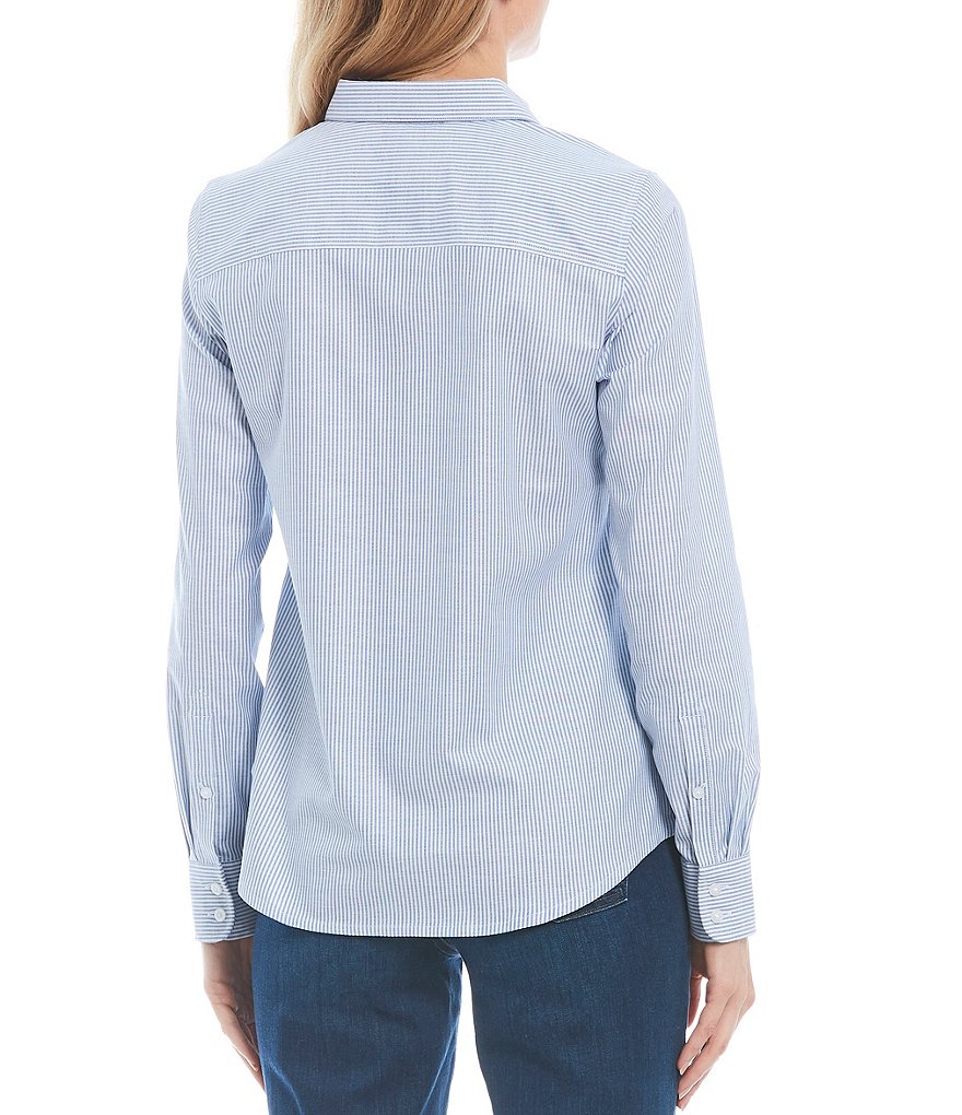 Cutter & Buck Point Collar Long Sleeve Stretch Oxford Stripe Dress Shirt