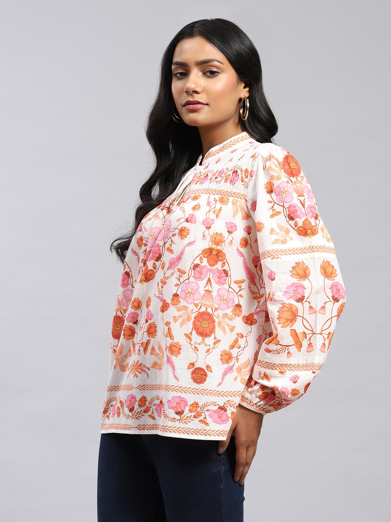 Label Ritu Kumar White Floral Print Top