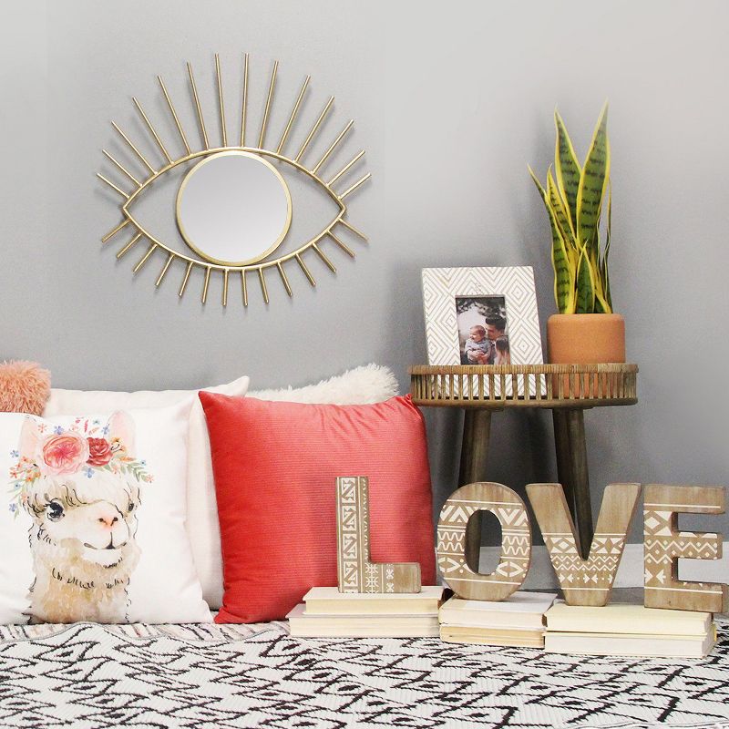 Stratton Home Decor Hanging Vintage Style Boho Chic Oval Metal Frame Eye Accent Wall Art with Round Mirror For Living Room Bedroom & Bathroom, Gold