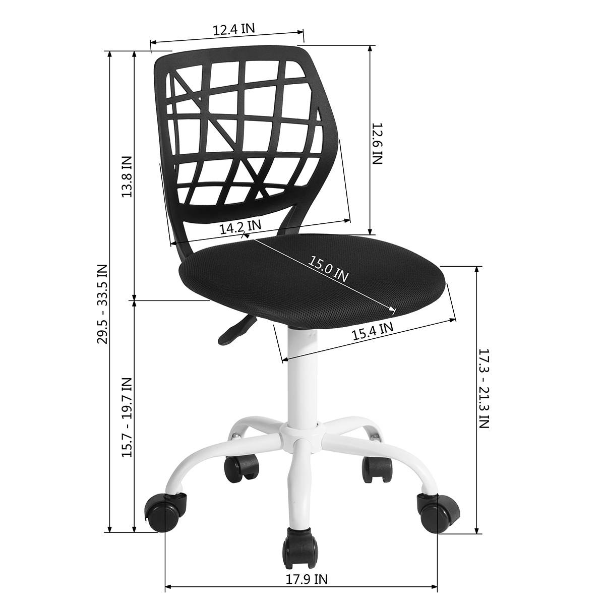 FurnitureR Teen Task Chair Height Adjustable Swivel Rolling,Children Student Computer Desk Chair,Black