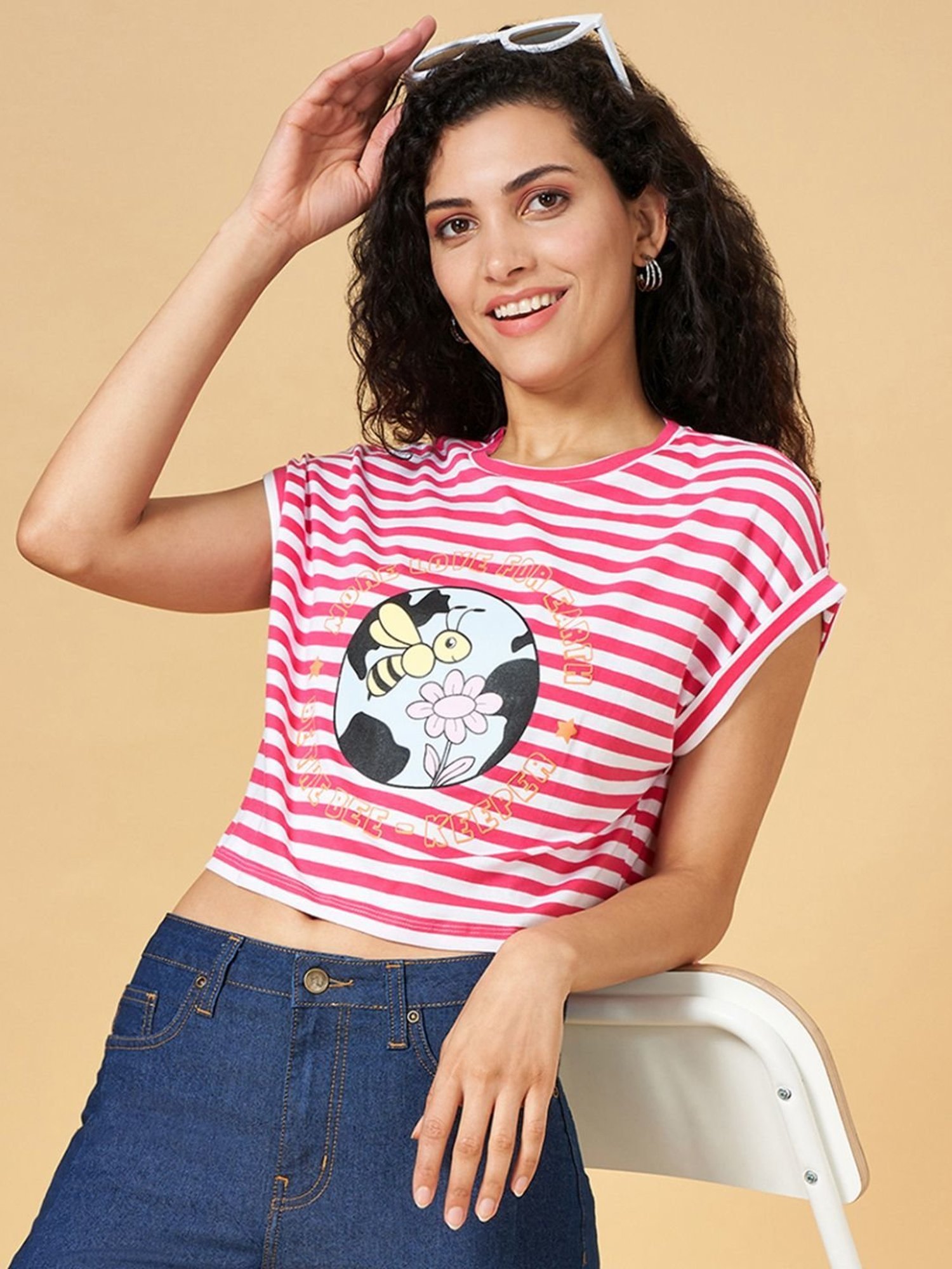 YU by Pantaloons Pink Printed Top