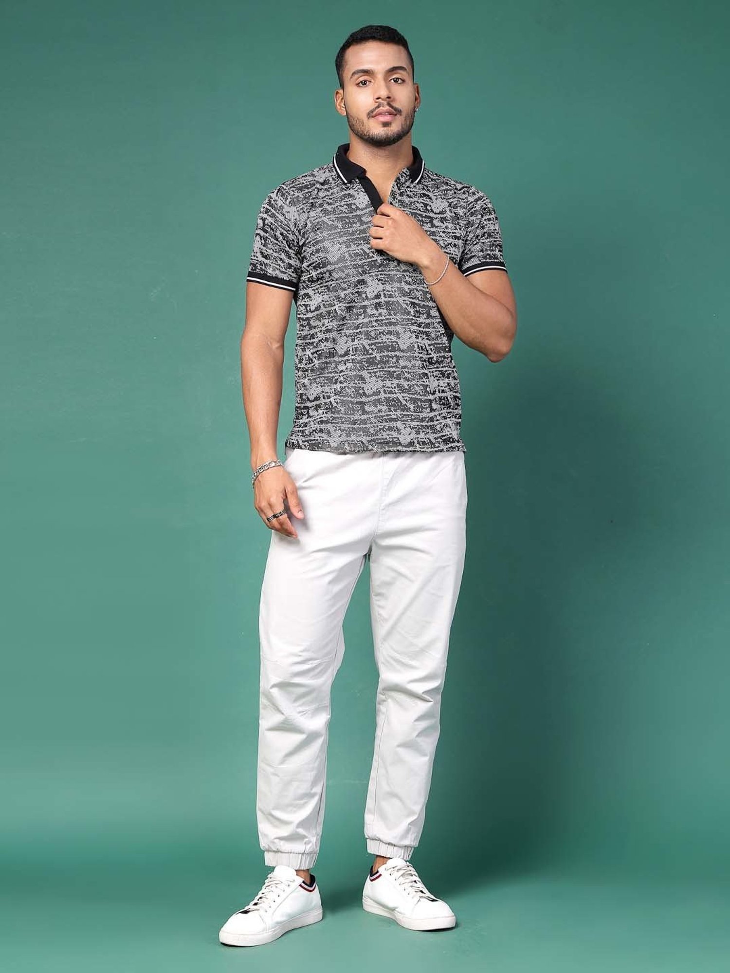 Rigo Grey Slim Fit Printed Polo T-Shirt